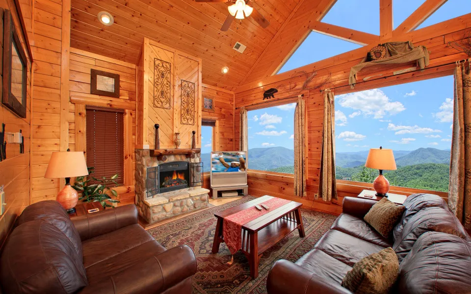 2874 smoky mountain cabin fireplace